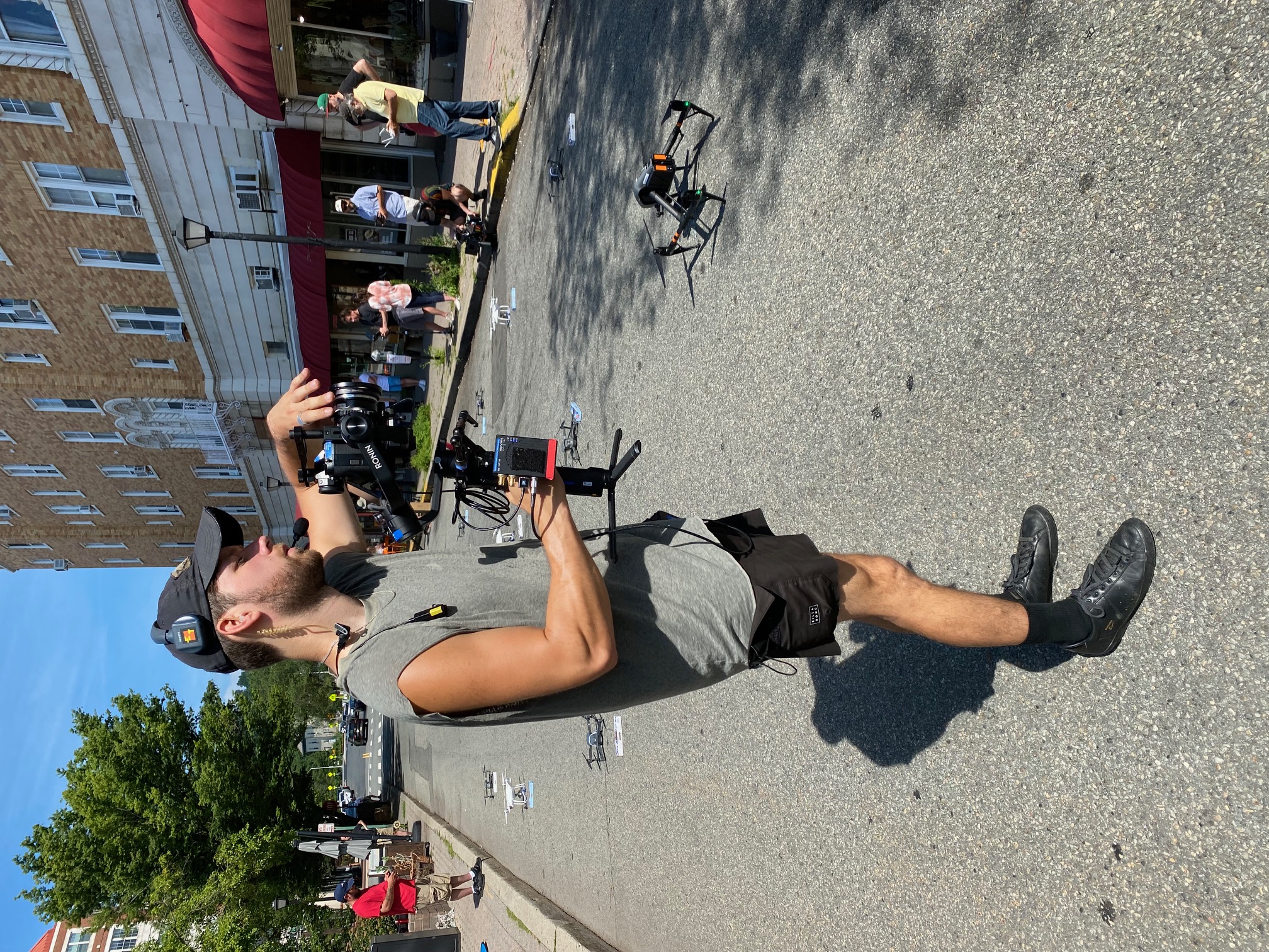 Camera crew filming drone event