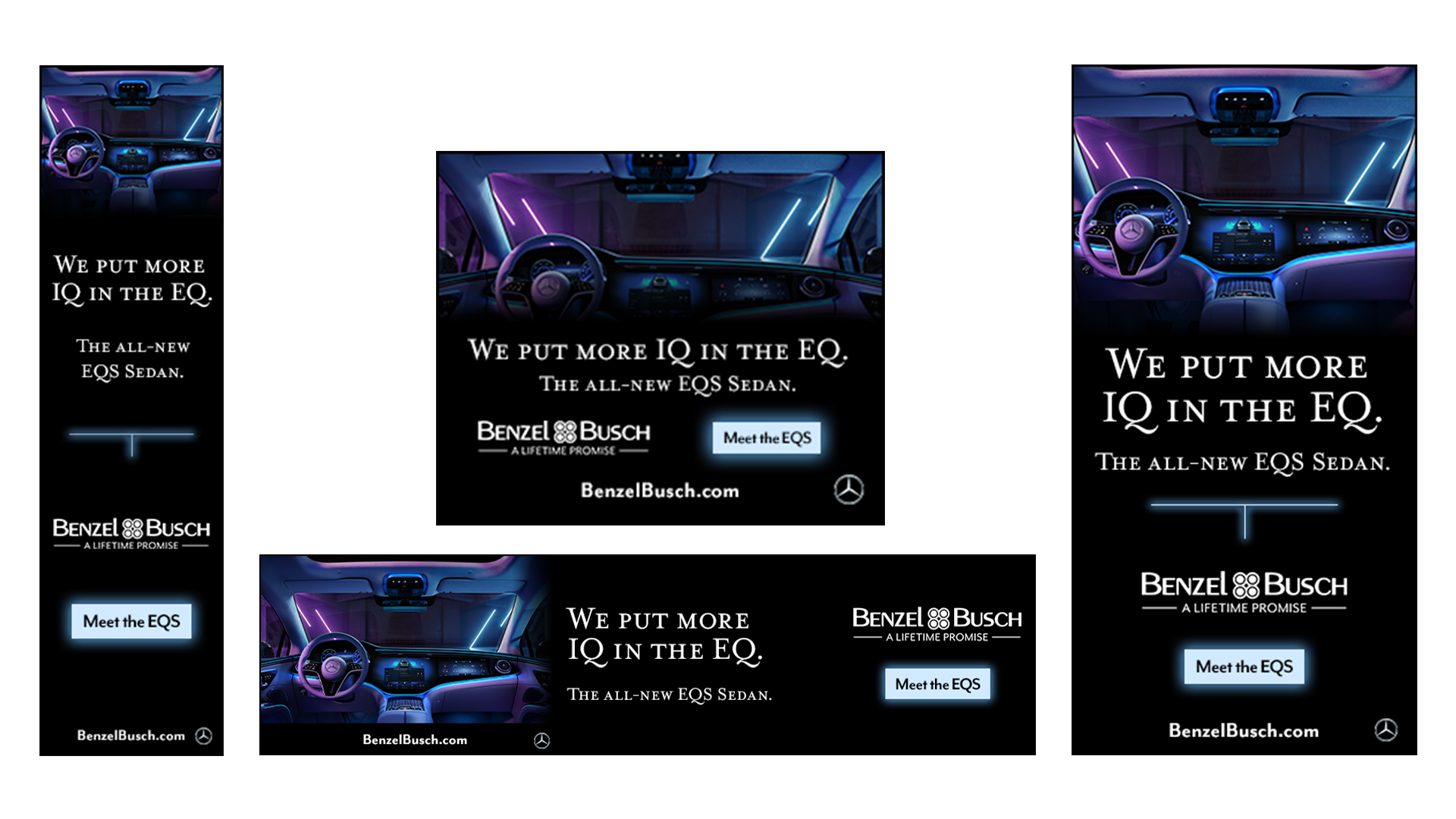 Mercedes-Benz digital advertising banners showcasing electric vehicle specials