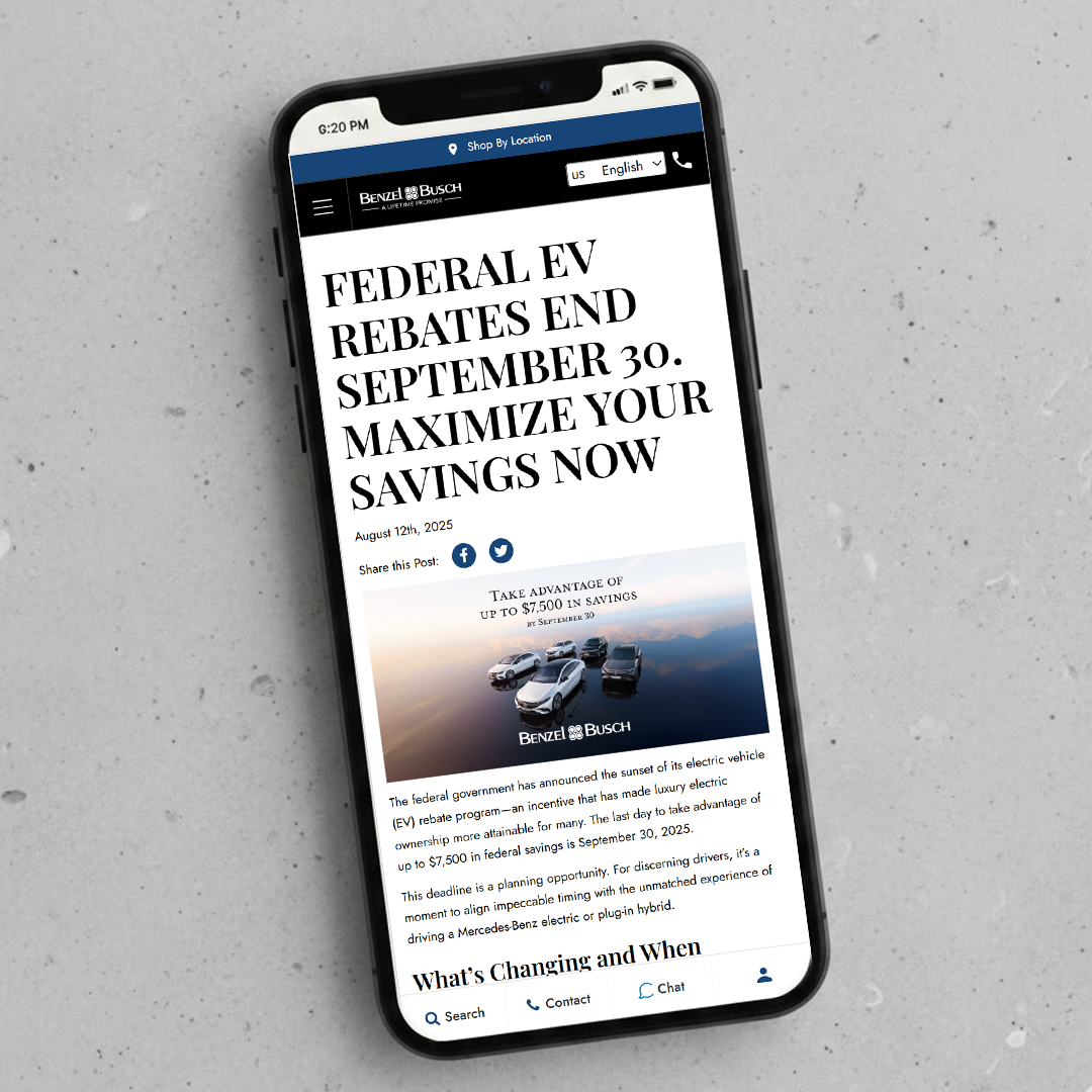 Mobile view of a Benzel-Busch blog post highlighting a marketing incentive
