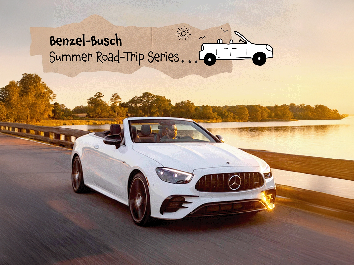 Seasonal Mercedes-Benz road trip campaign featuring travel destinations and vehicles