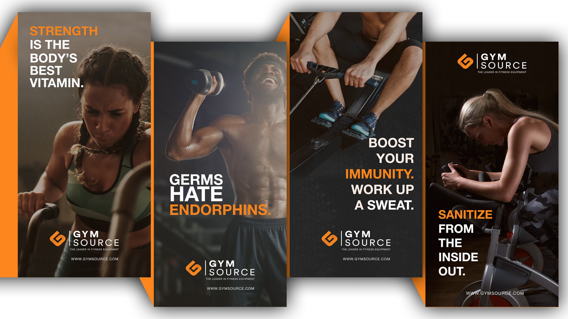 Gym Source digital advertising banners promoting home gym equipment and fitness solutions